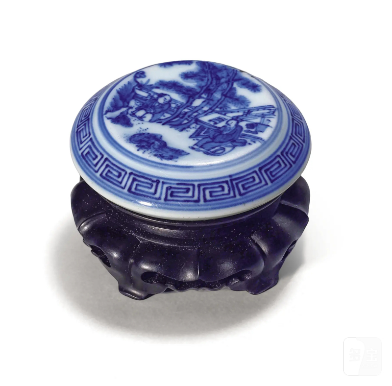 明末清初 青花羲之爱鹅纹印章座 - 图1
